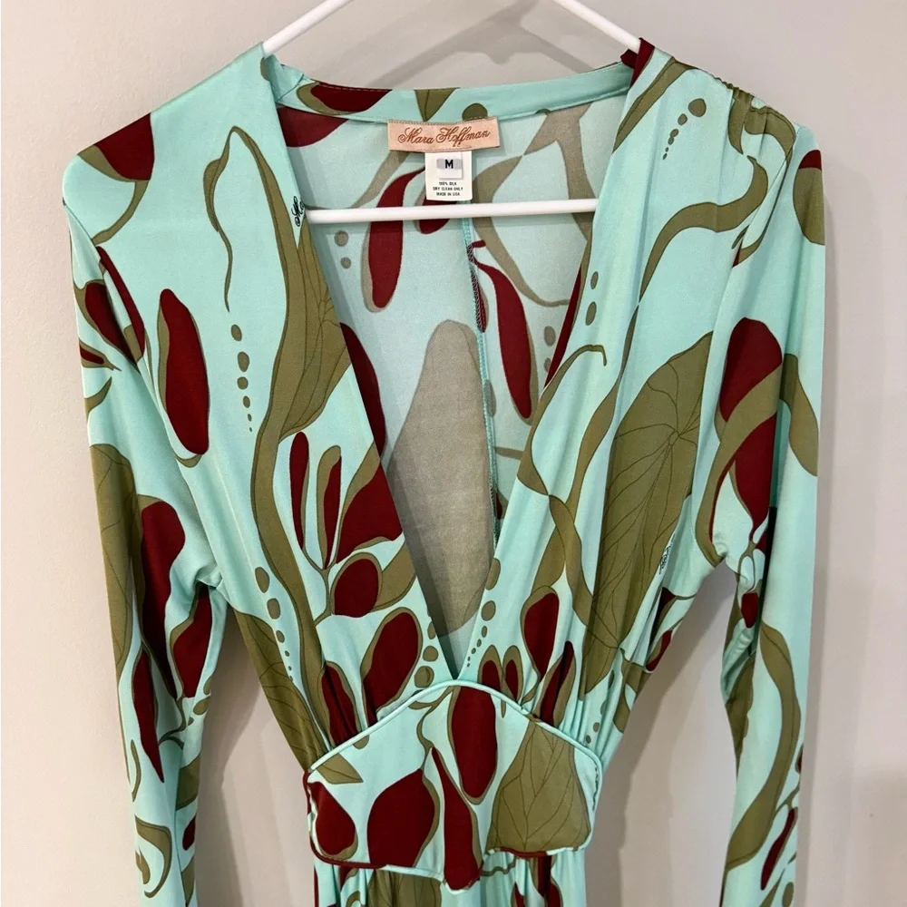 Mara Hoffman Vintage Deep V-Neck Long Sleeve Silk Maxi Dress - Abstract - Medium - Picture 3 of 15